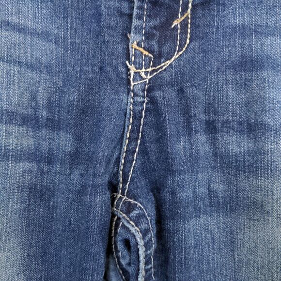 WallFlower Womens Cuffed Cropped Jeans Blue Size 11 Faded Whiskers 2-Button - Picture 4 of 16